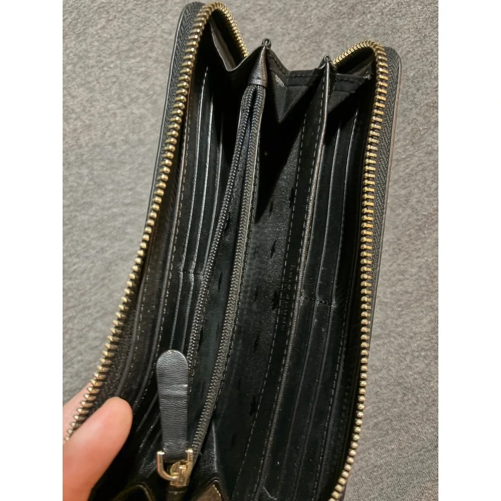 Kate Spade New York Black Pebbled Leather Zip Around Continental Wallet Gold